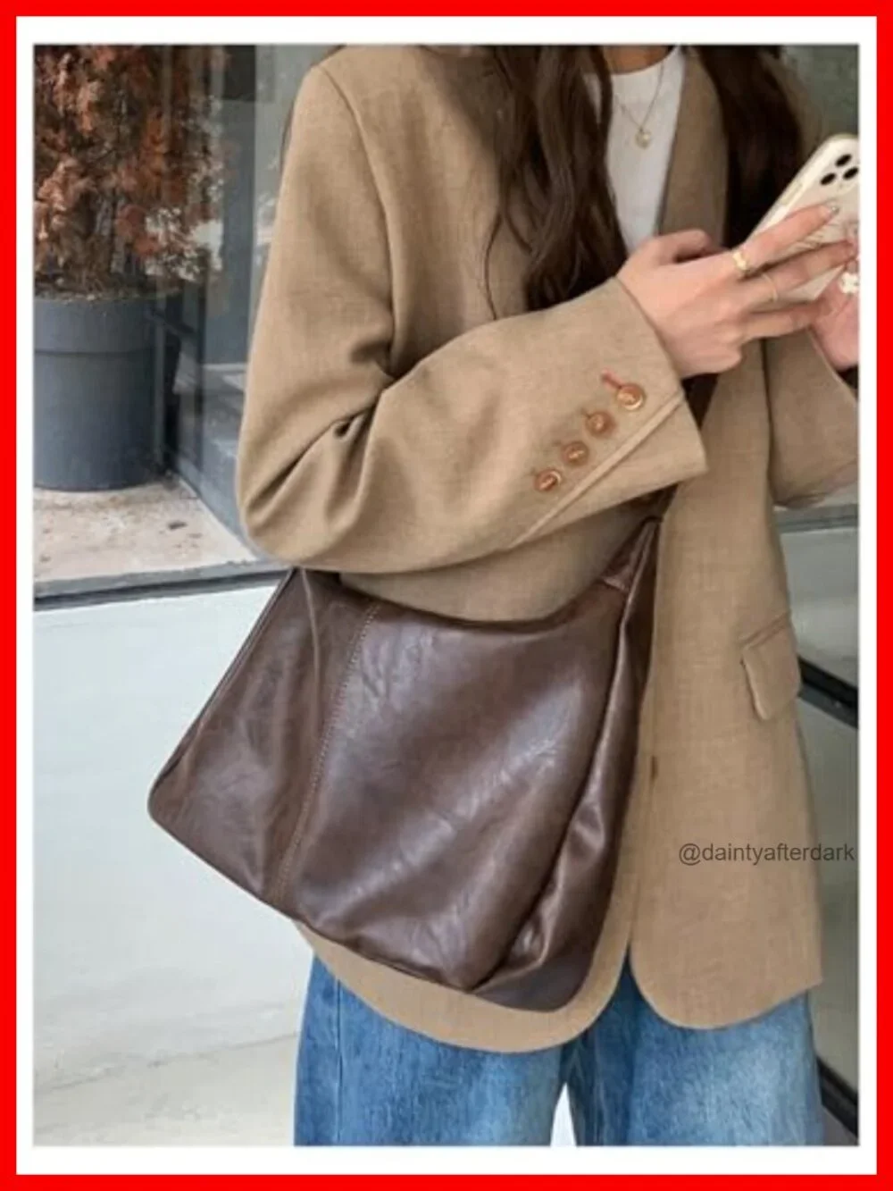 Soft PU Leather Crossbody Hobo Bag Vintage Slouchy Zipper